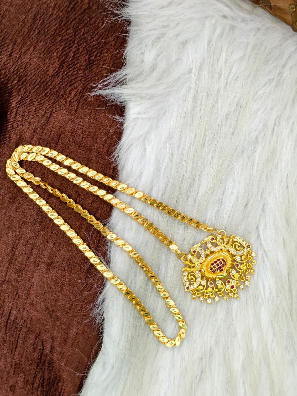 ✨Stone Dollar Matte Finish Chain – Gold Plated Jewellery for Women✨