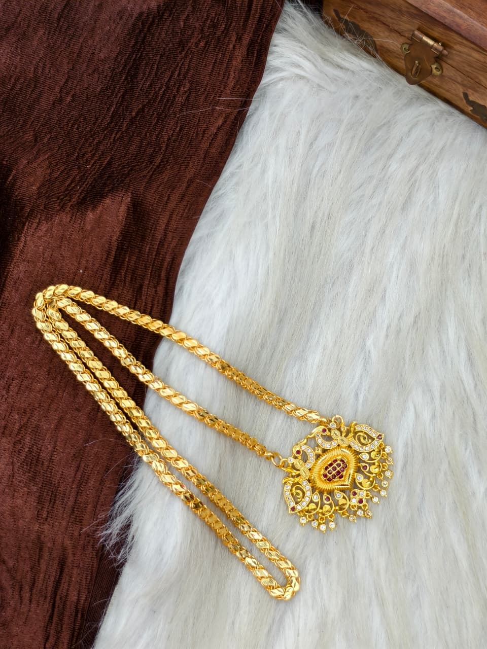 ✨Stone Dollar Matte Finish Chain – Gold Plated Jewellery for Women✨