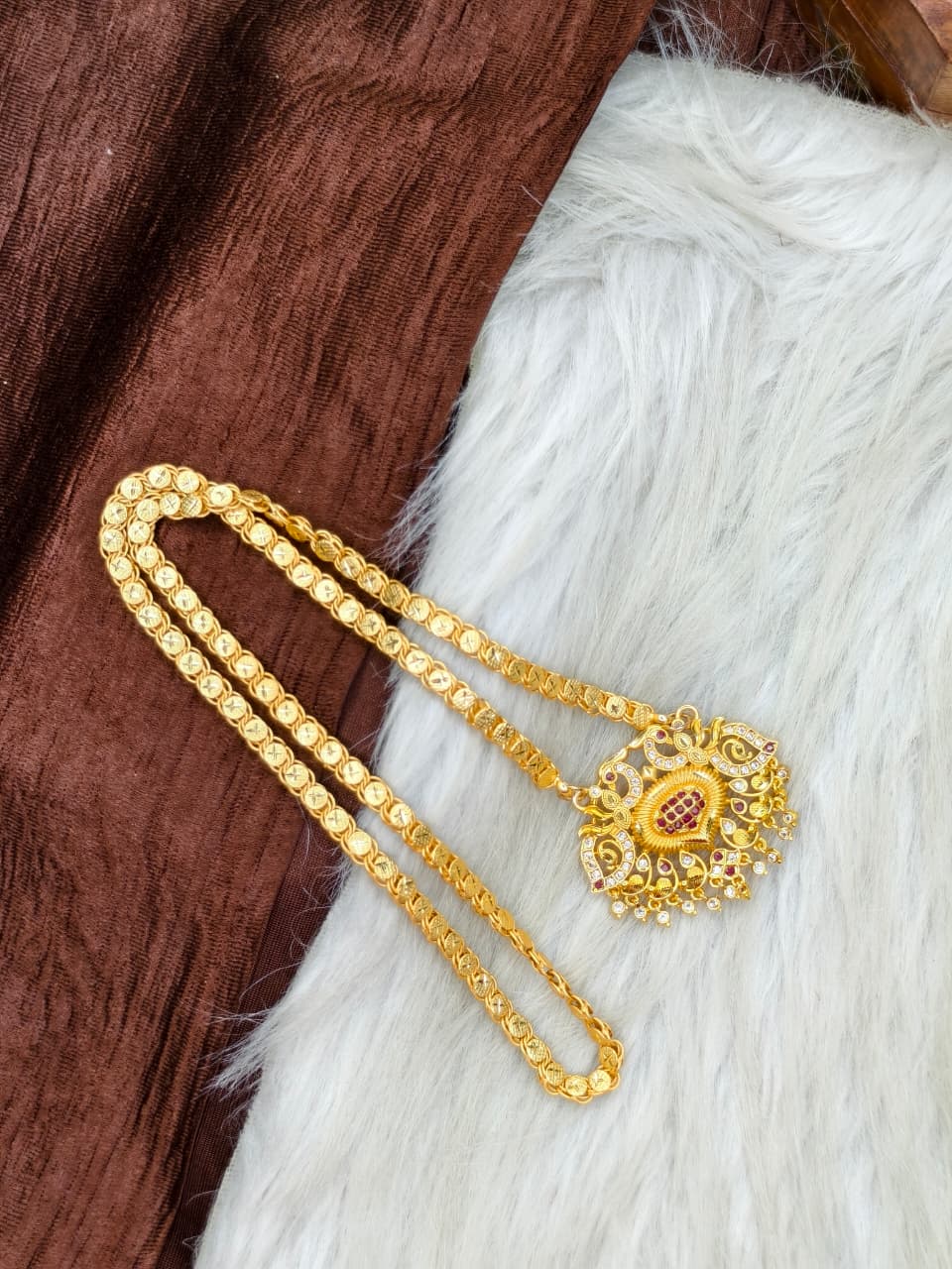 ✨Stone Dollar Matte Finish Chain – Gold Plated Jewellery for Women✨