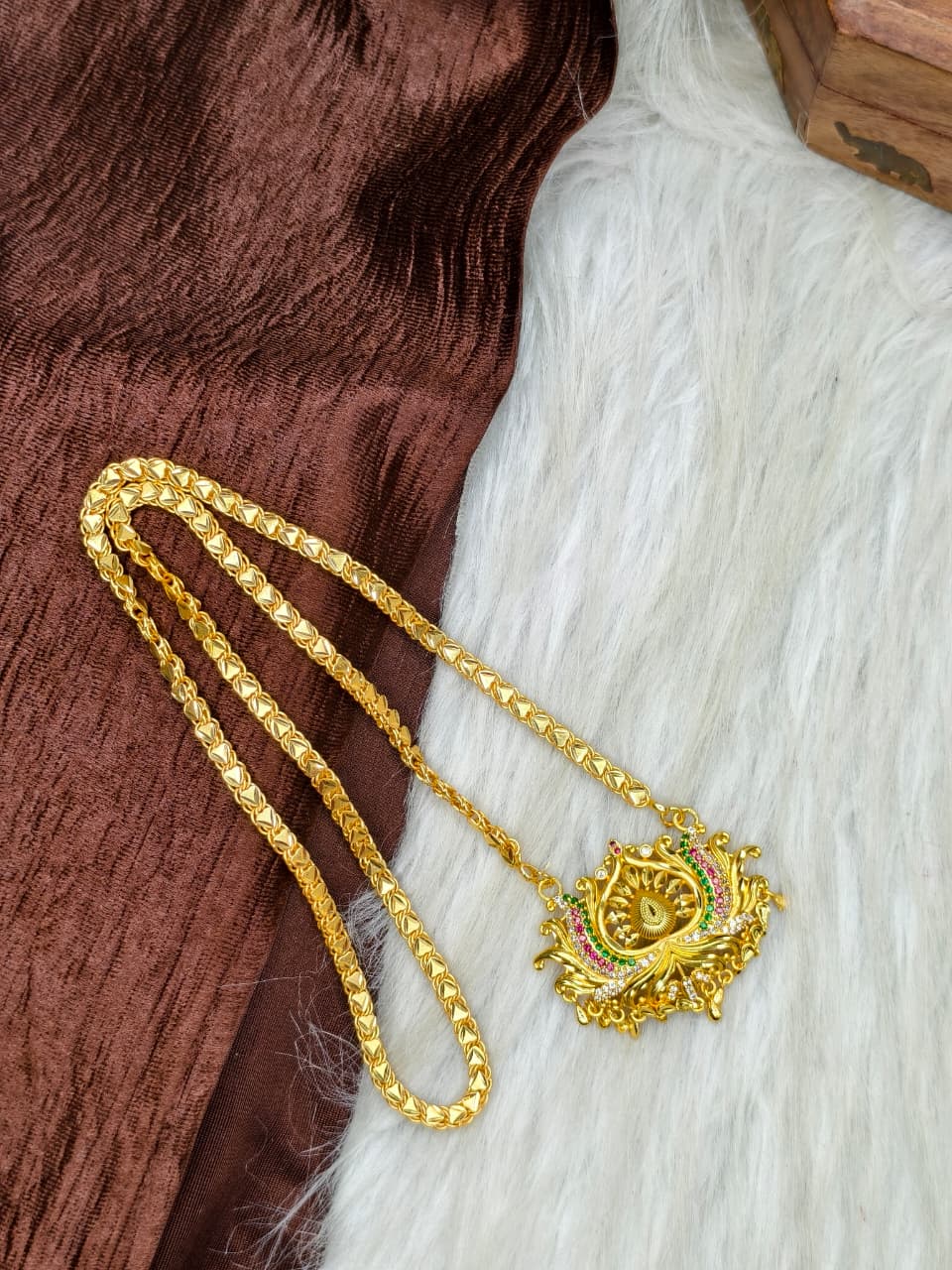 ✨Stone Dollar Matte Finish Chain – Gold Plated Jewellery for Women✨