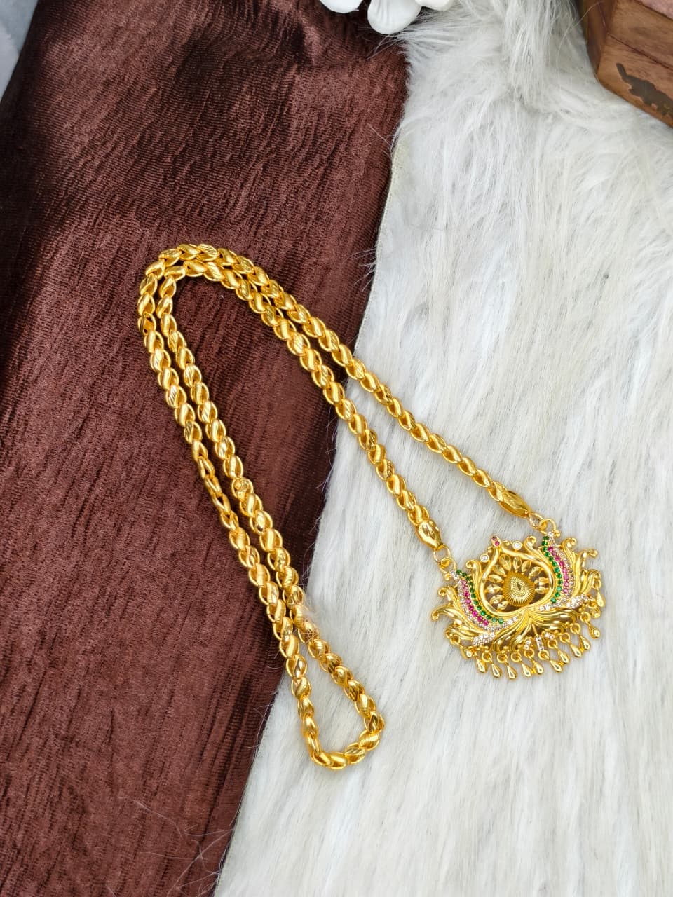 ✨Stone Dollar Matte Finish Chain – Gold Plated Jewellery for Women✨