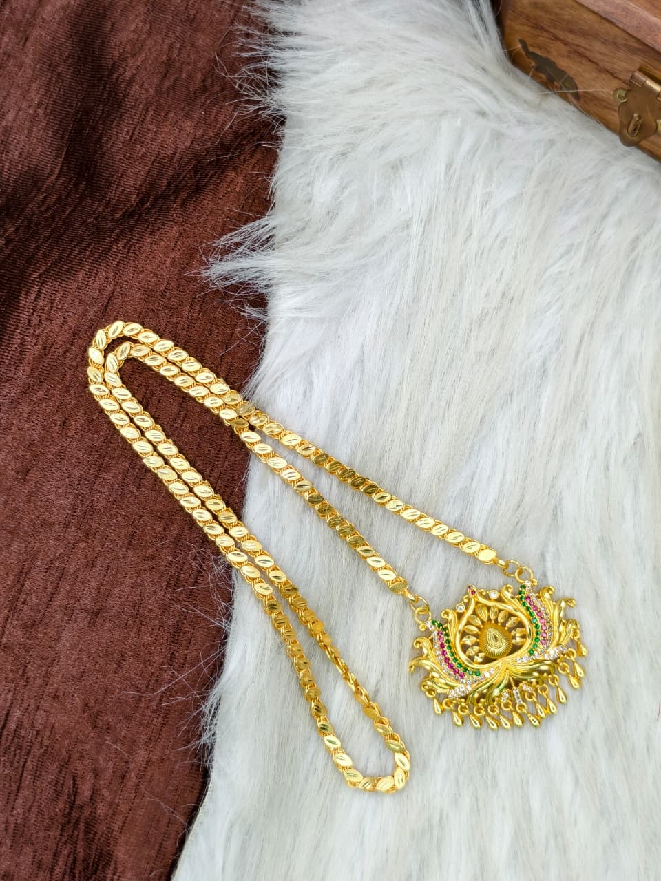 ✨Stone Dollar Matte Finish Chain – Gold Plated Jewellery for Women✨