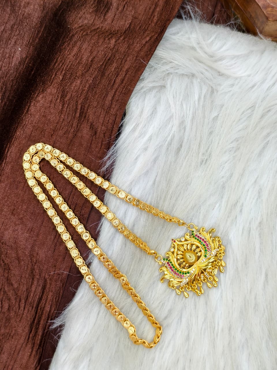 ✨Stone Dollar Matte Finish Chain – Gold Plated Jewellery for Women✨