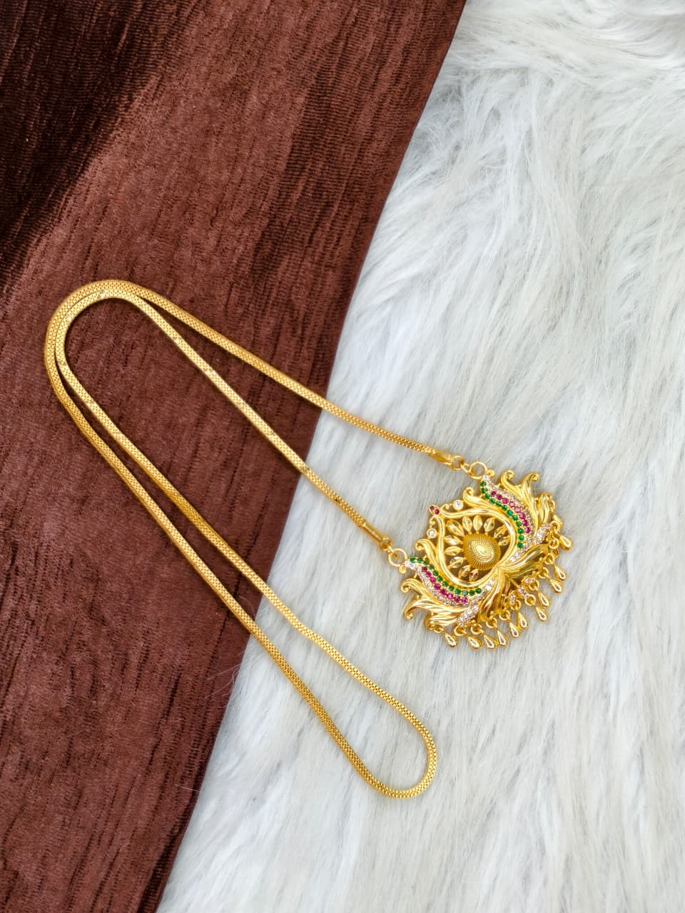 ✨Stone Dollar Matte Finish Chain – Gold Plated Jewellery for Women✨