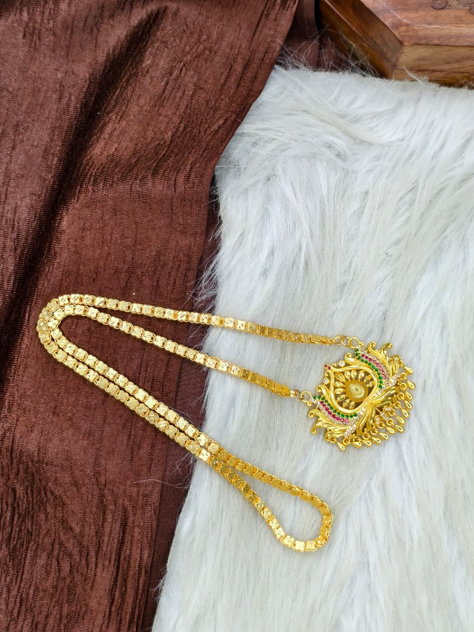 ✨Stone Dollar Matte Finish Chain – Gold Plated Jewellery for Women✨
