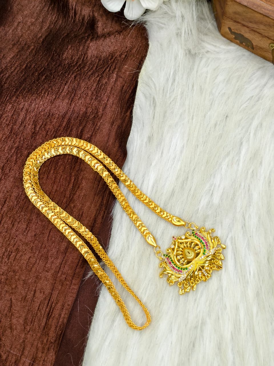 ✨Stone Dollar Matte Finish Chain – Gold Plated Jewellery for Women✨