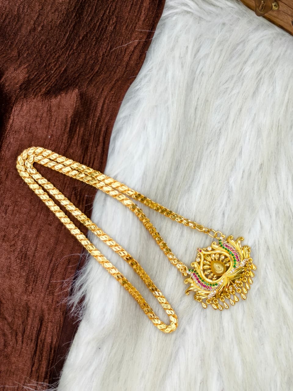 ✨Stone Dollar Matte Finish Chain – Gold Plated Jewellery for Women✨