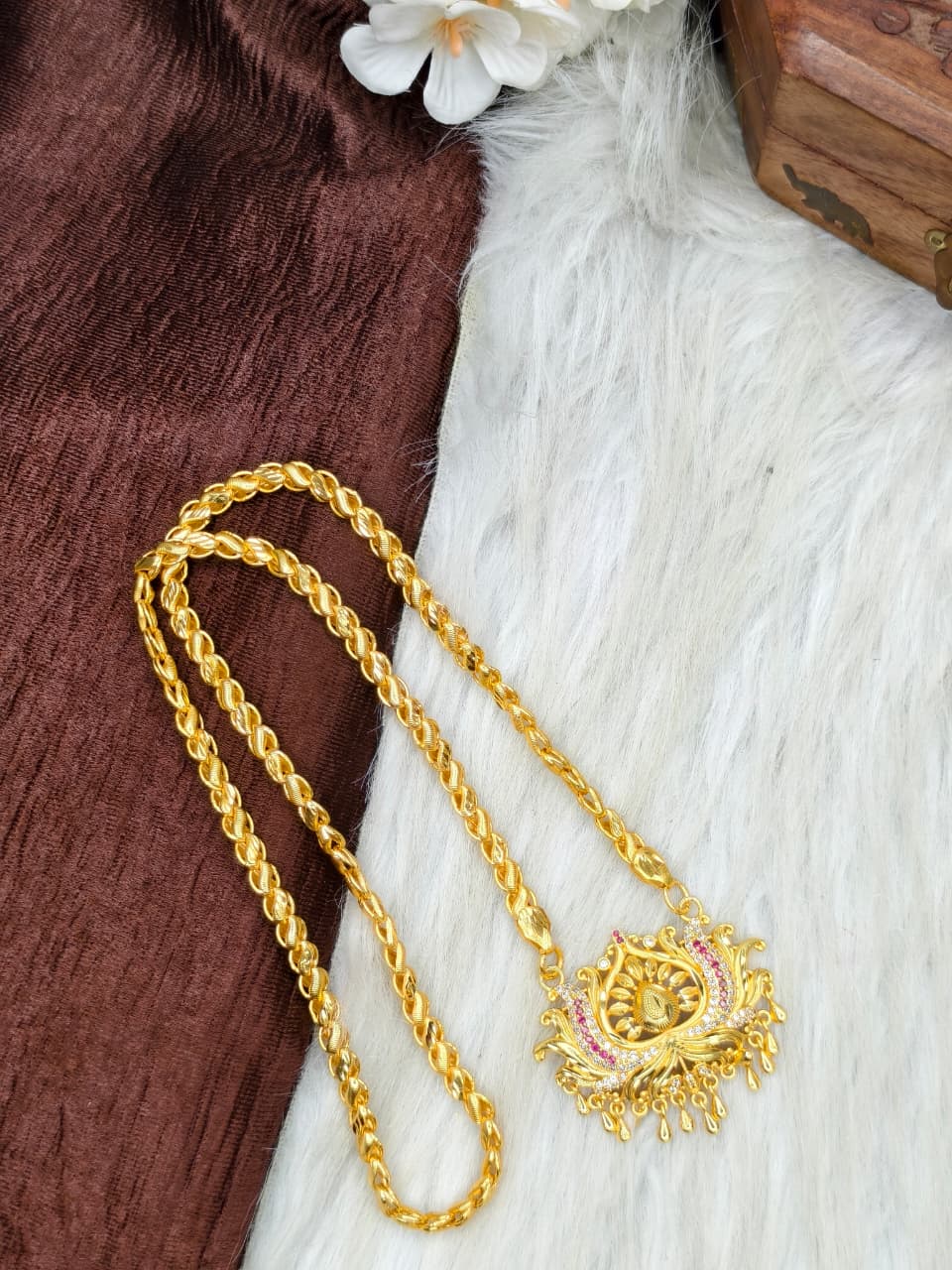 ✨Stone Dollar Matte Finish Chain – Gold Plated Jewellery for Women✨