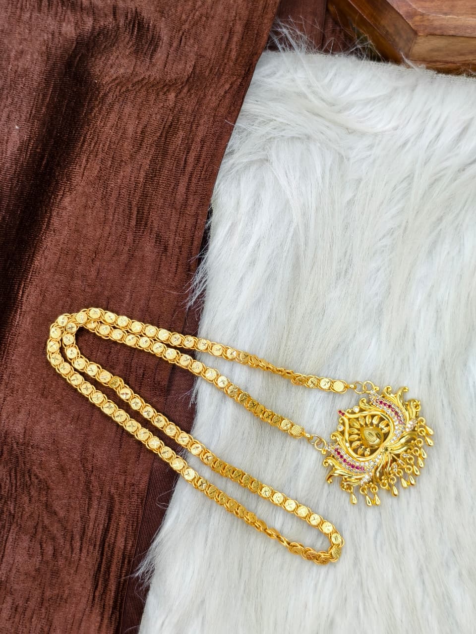 ✨Stone Dollar Matte Finish Chain – Gold Plated Jewellery for Women✨