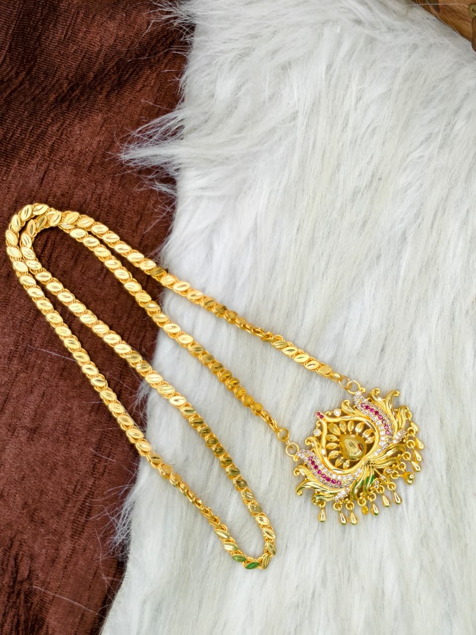 ✨Stone Dollar Matte Finish Chain – Gold Plated Jewellery for Women✨