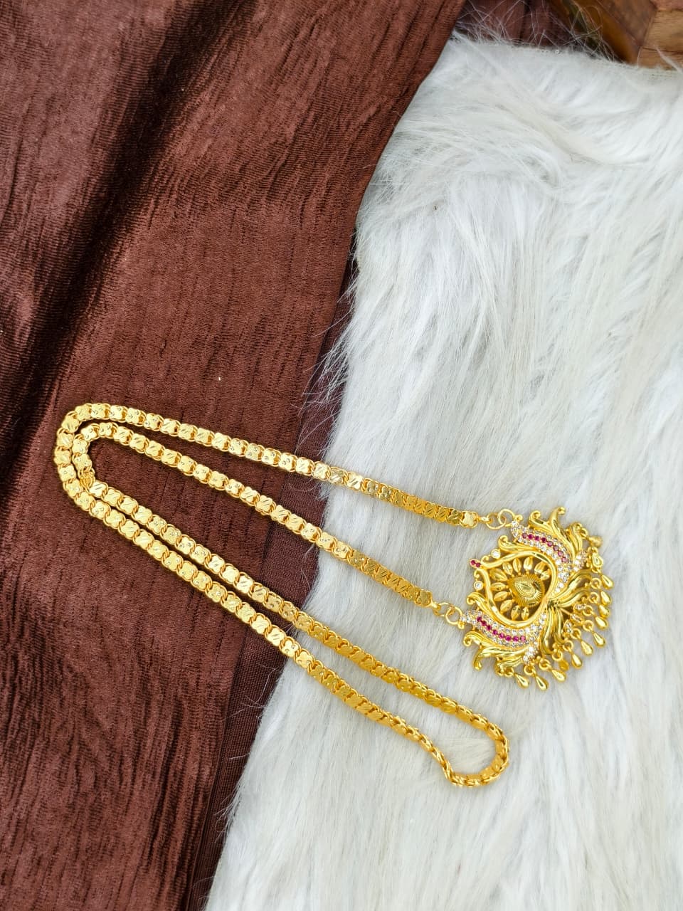 ✨Stone Dollar Matte Finish Chain – Gold Plated Jewellery for Women✨