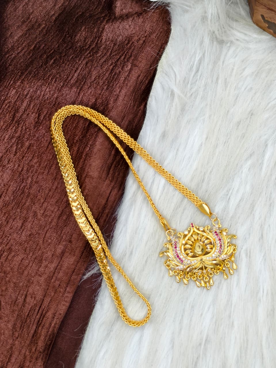 ✨Stone Dollar Matte Finish Chain – Gold Plated Jewellery for Women✨