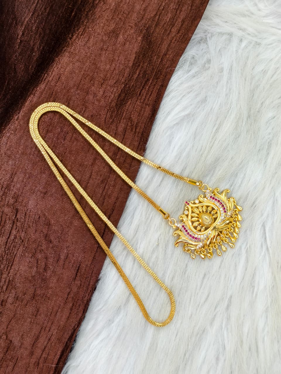 ✨Stone Dollar Matte Finish Chain – Gold Plated Jewellery for Women✨