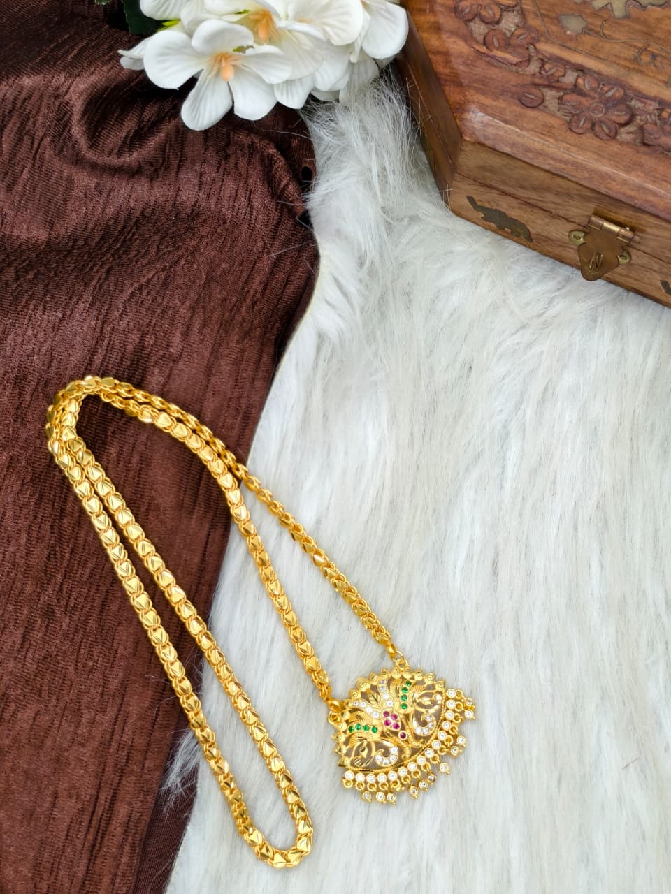 ✨Stone Dollar Matte Finish Chain – Gold Plated Jewellery for Women✨