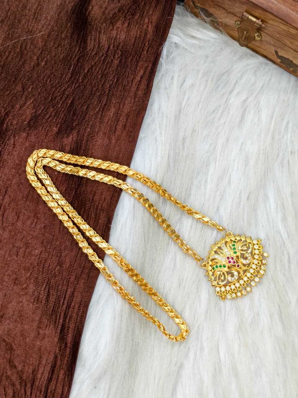 ✨Stone Dollar Matte Finish Chain – Gold Plated Jewellery for Women✨