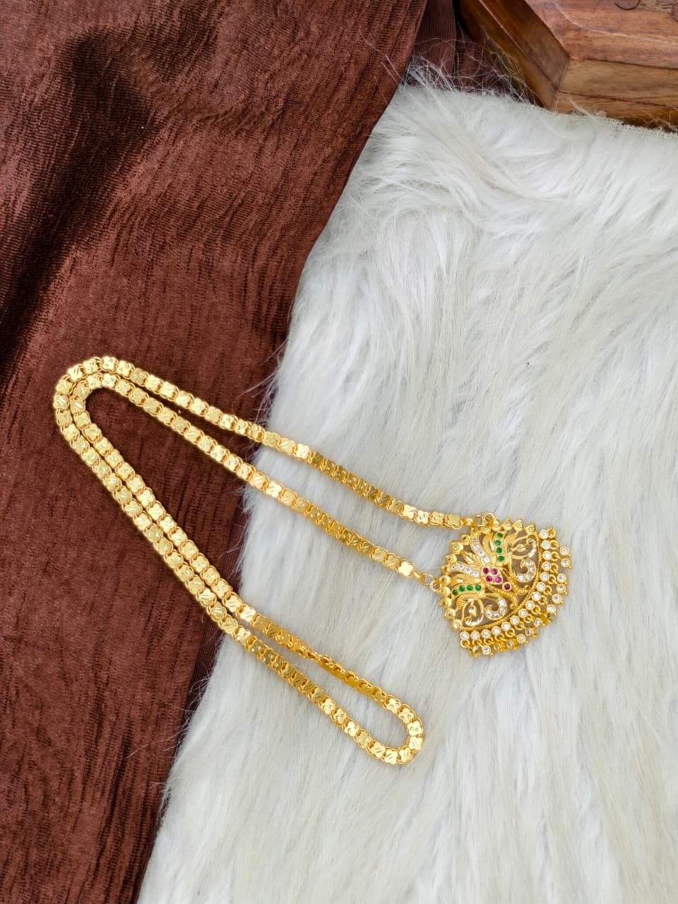 ✨Stone Dollar Matte Finish Chain – Gold Plated Jewellery for Women✨