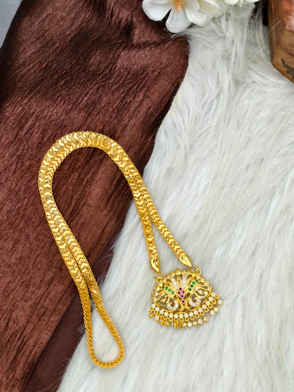 ✨Stone Dollar Matte Finish Chain – Gold Plated Jewellery for Women✨