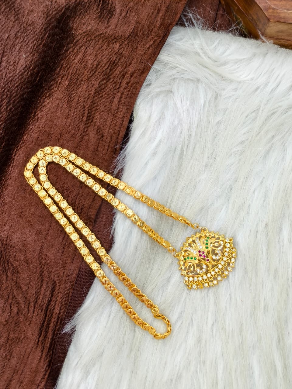 ✨Stone Dollar Matte Finish Chain – Gold Plated Jewellery for Women✨