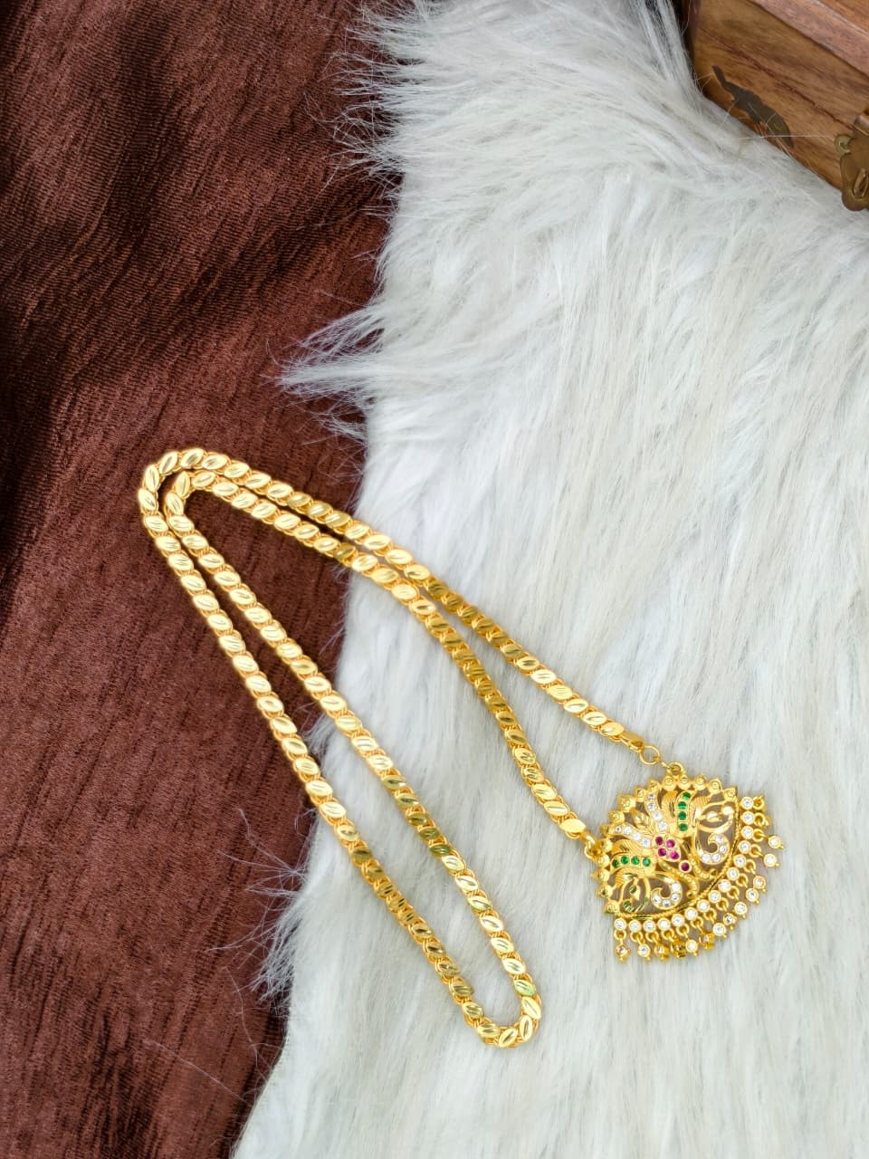 ✨Stone Dollar Matte Finish Chain – Gold Plated Jewellery for Women✨