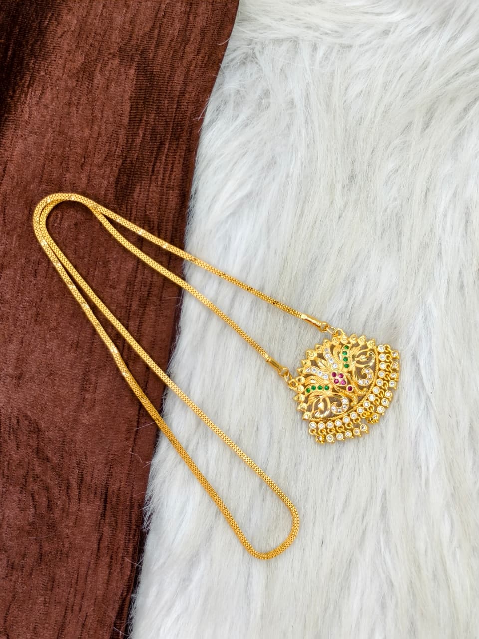✨Stone Dollar Matte Finish Chain – Gold Plated Jewellery for Women✨