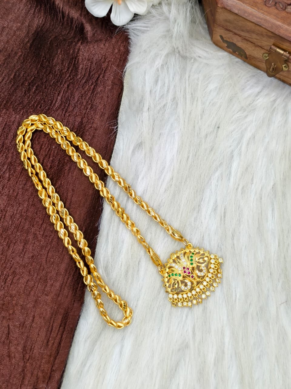 ✨Stone Dollar Matte Finish Chain – Gold Plated Jewellery for Women✨