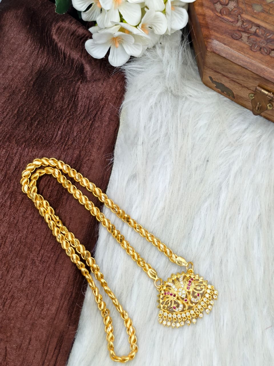 ✨Stone Dollar Matte Finish Chain – Gold Plated Jewellery for Women✨