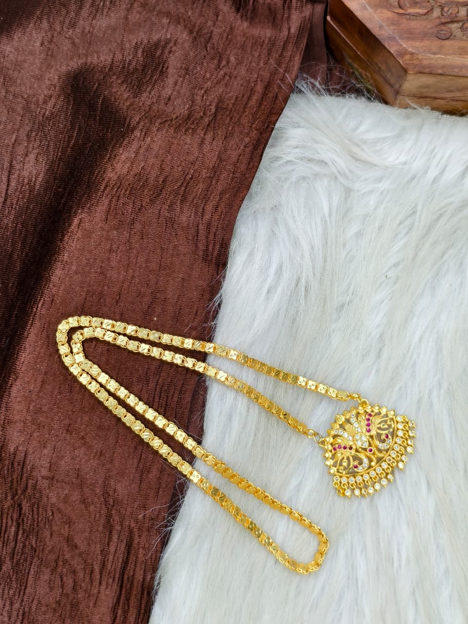 ✨Stone Dollar Matte Finish Chain – Gold Plated Jewellery for Women✨