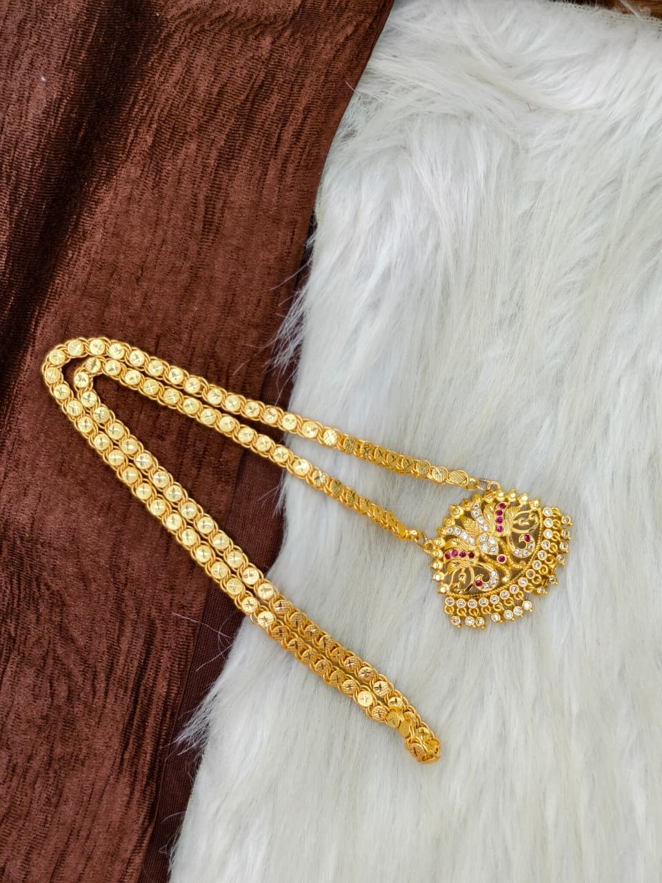 ✨Stone Dollar Matte Finish Chain – Gold Plated Jewellery for Women✨