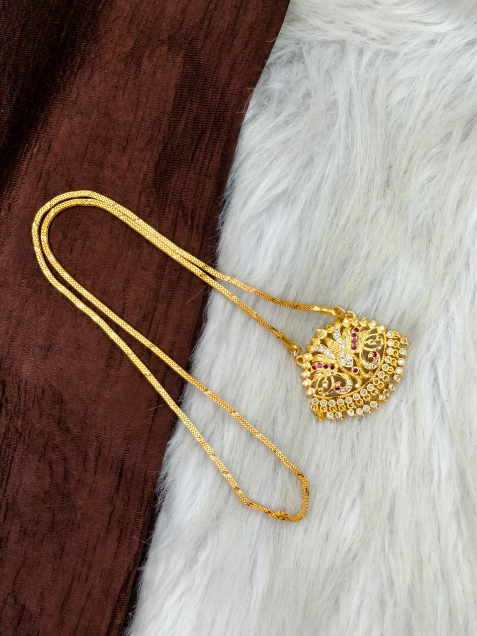 ✨Stone Dollar Matte Finish Chain – Gold Plated Jewellery for Women✨