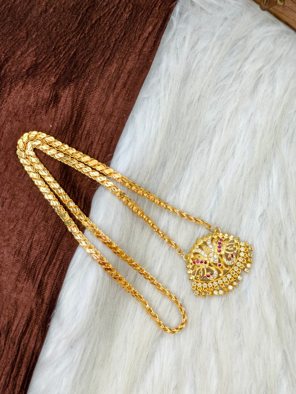 ✨Stone Dollar Matte Finish Chain – Gold Plated Jewellery for Women✨