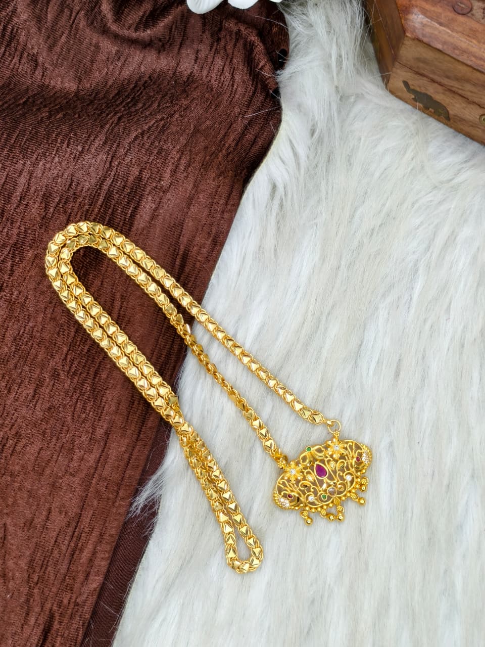 ✨Stone Dollar Matte Finish Chain – Gold Plated Jewellery for Women✨