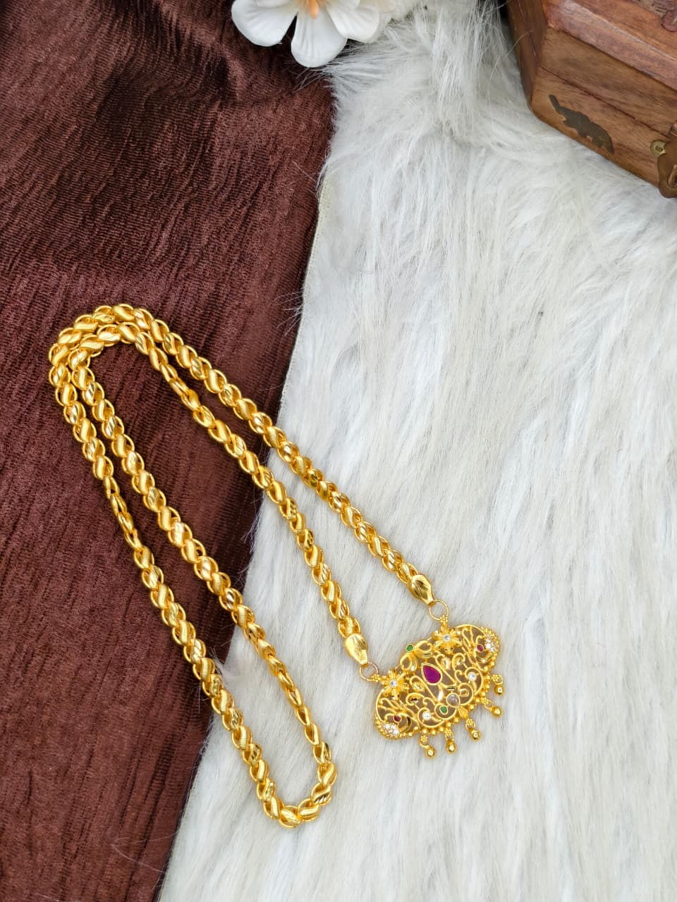 ✨Stone Dollar Matte Finish Chain – Gold Plated Jewellery for Women✨