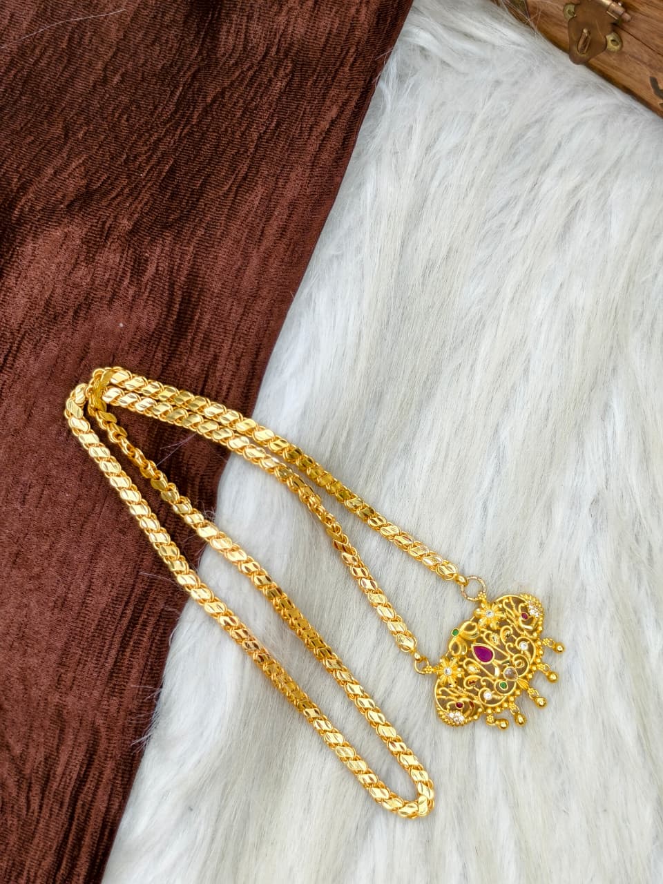 ✨Stone Dollar Matte Finish Chain – Gold Plated Jewellery for Women✨
