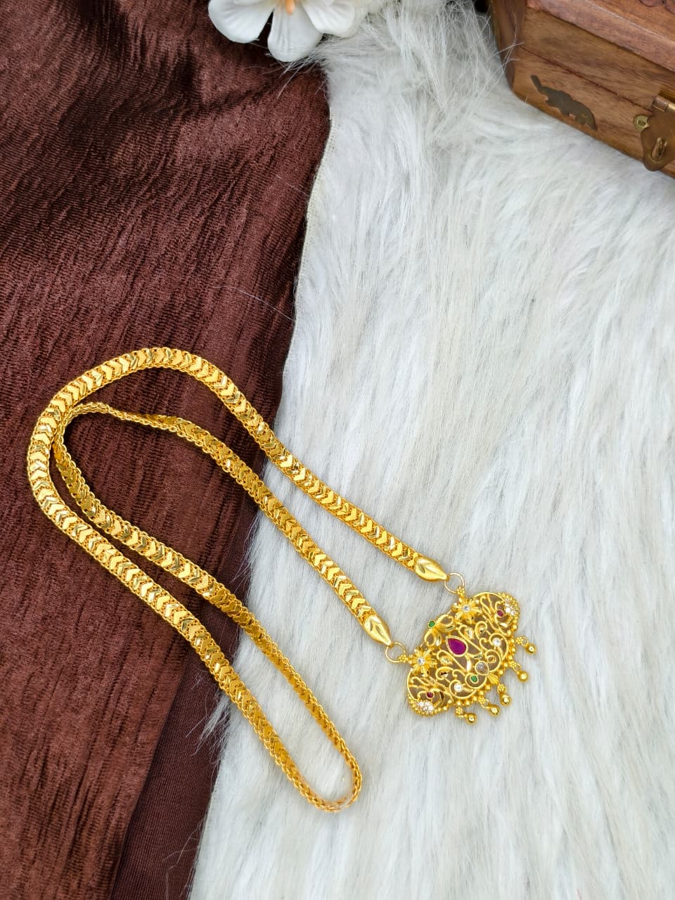 ✨Stone Dollar Matte Finish Chain – Gold Plated Jewellery for Women✨