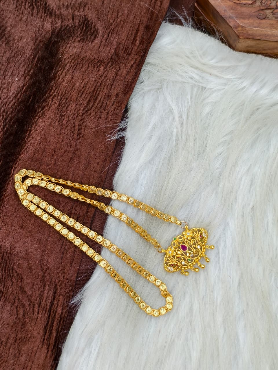 ✨Stone Dollar Matte Finish Chain – Gold Plated Jewellery for Women✨