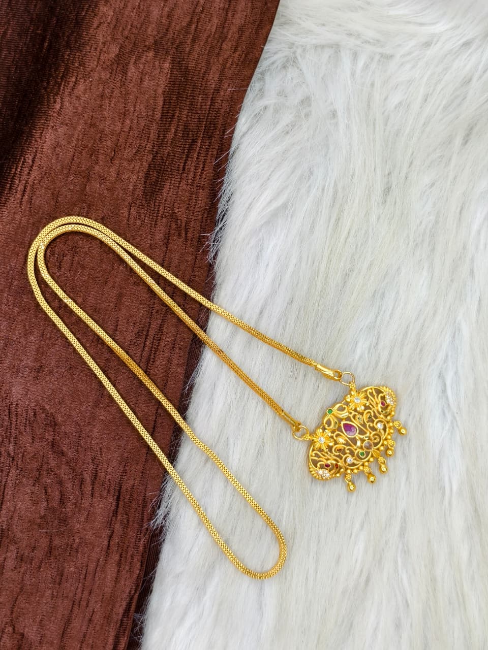 ✨Stone Dollar Matte Finish Chain – Gold Plated Jewellery for Women✨