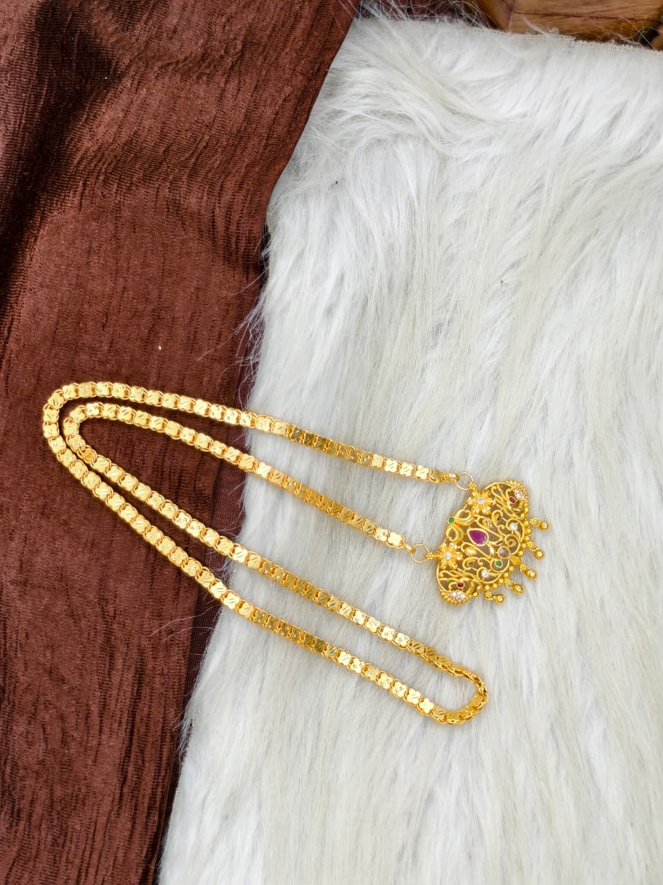 ✨Stone Dollar Matte Finish Chain – Gold Plated Jewellery for Women✨