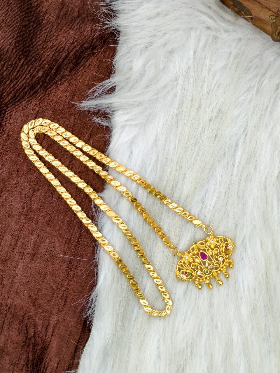 ✨Stone Dollar Matte Finish Chain – Gold Plated Jewellery for Women✨