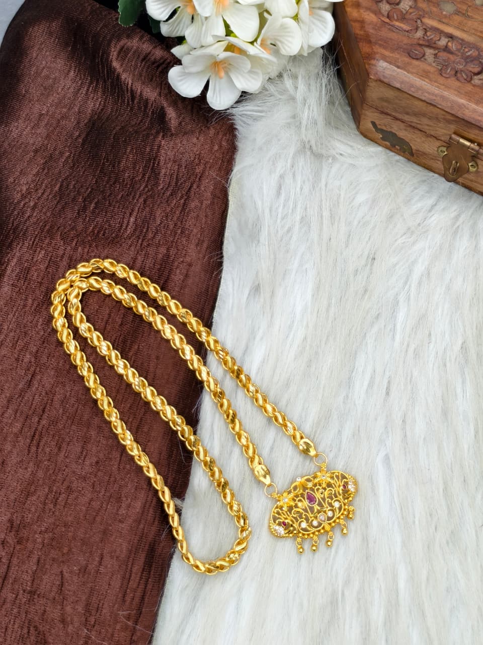 ✨Stone Dollar Matte Finish Chain – Gold Plated Jewellery for Women✨
