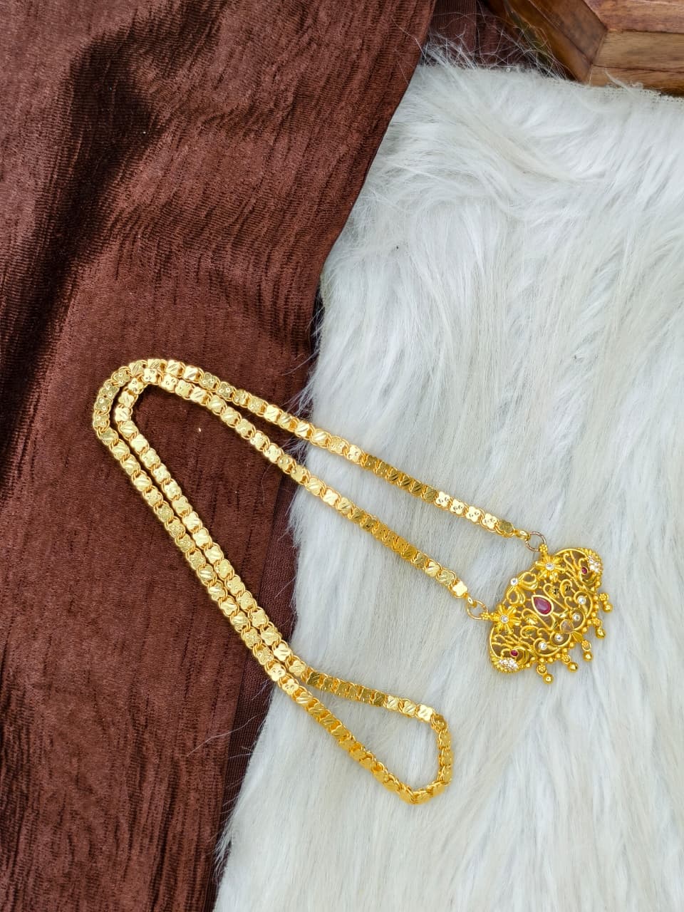✨Stone Dollar Matte Finish Chain – Gold Plated Jewellery for Women✨