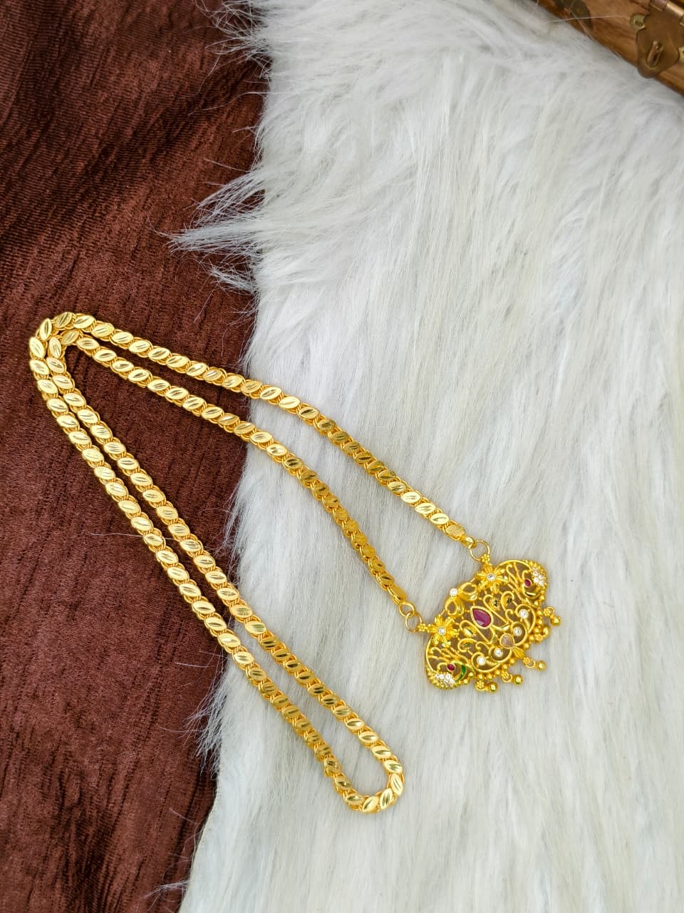✨Stone Dollar Matte Finish Chain – Gold Plated Jewellery for Women✨