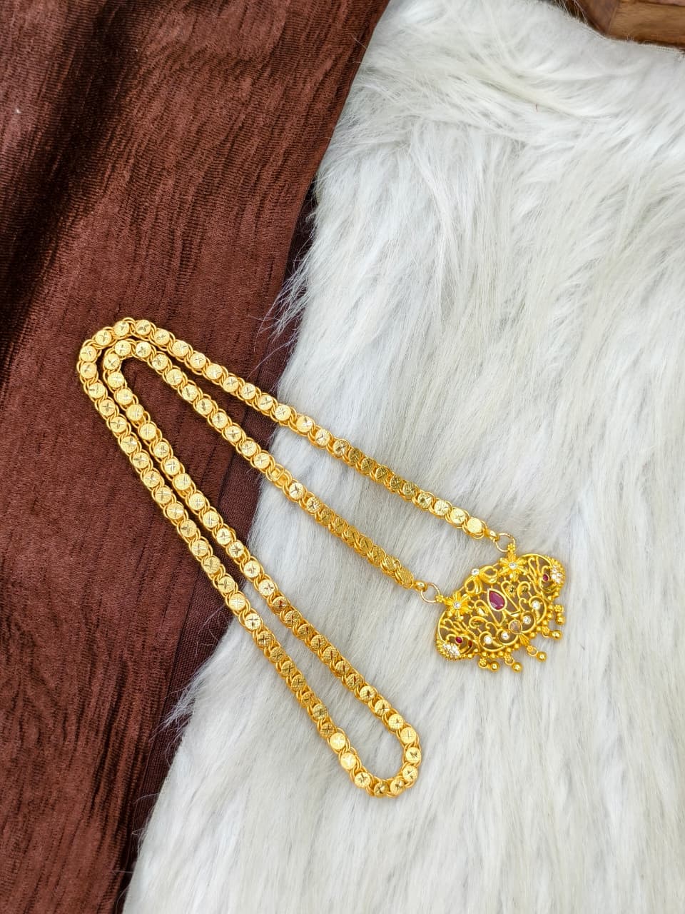 ✨Stone Dollar Matte Finish Chain – Gold Plated Jewellery for Women✨