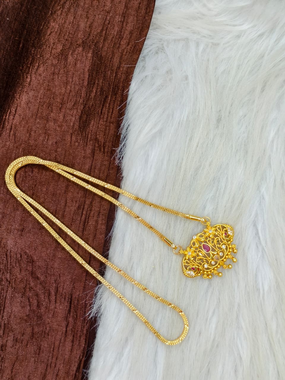 ✨Stone Dollar Matte Finish Chain – Gold Plated Jewellery for Women✨