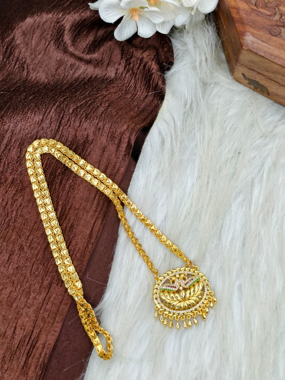 ✨Stone Dollar Matte Finish Chain – Gold Plated Jewellery for Women✨