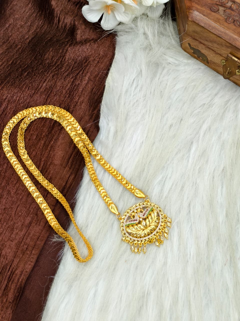 ✨Stone Dollar Matte Finish Chain – Gold Plated Jewellery for Women✨