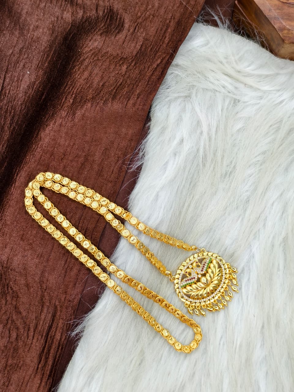 ✨Stone Dollar Matte Finish Chain – Gold Plated Jewellery for Women✨