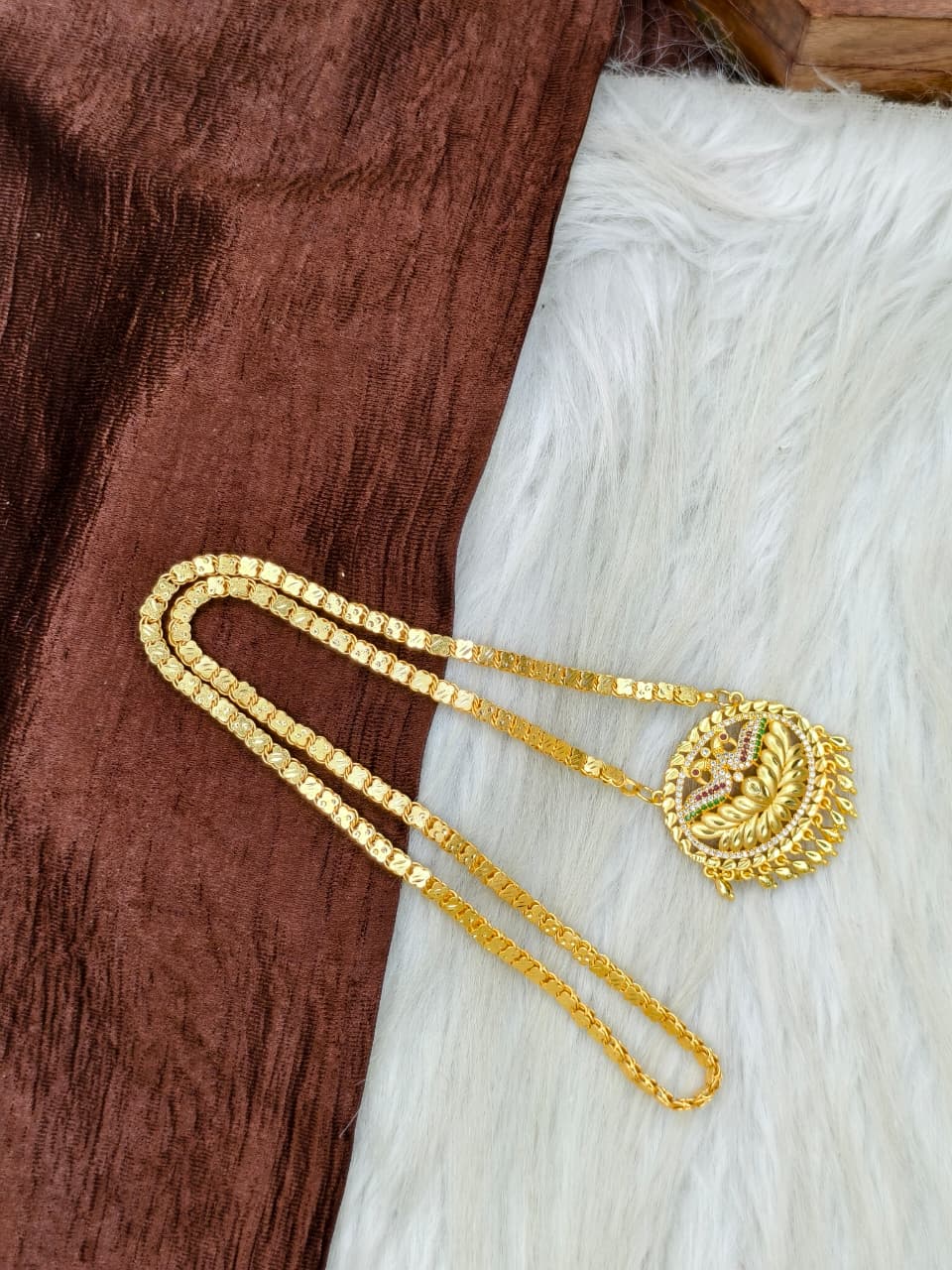 ✨Stone Dollar Matte Finish Chain – Gold Plated Jewellery for Women✨