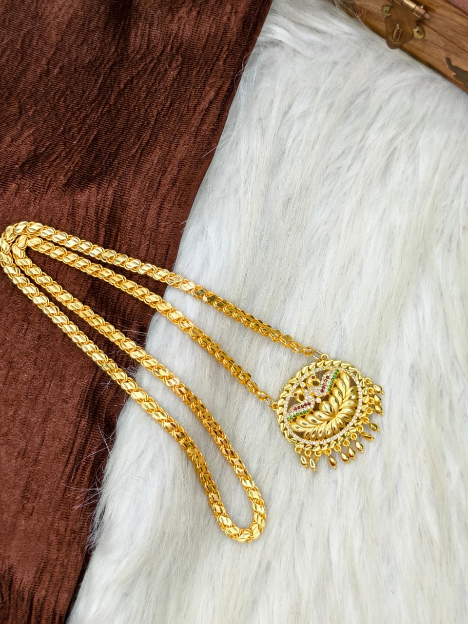 ✨Stone Dollar Matte Finish Chain – Gold Plated Jewellery for Women✨