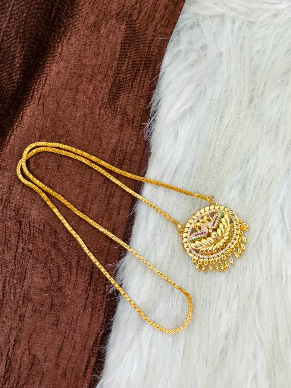 ✨Stone Dollar Matte Finish Chain – Gold Plated Jewellery for Women✨