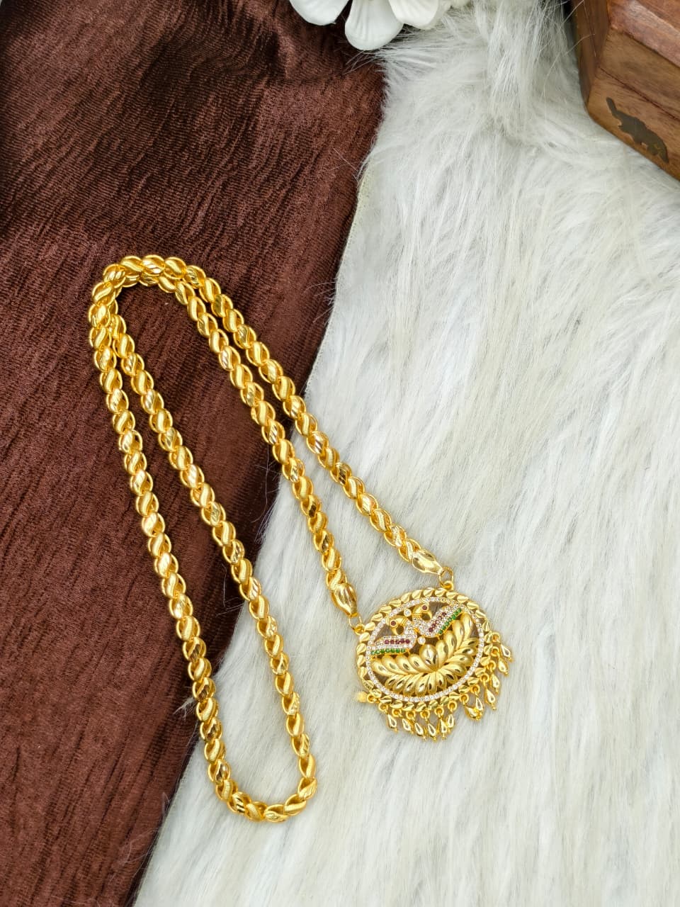 ✨Stone Dollar Matte Finish Chain – Gold Plated Jewellery for Women✨